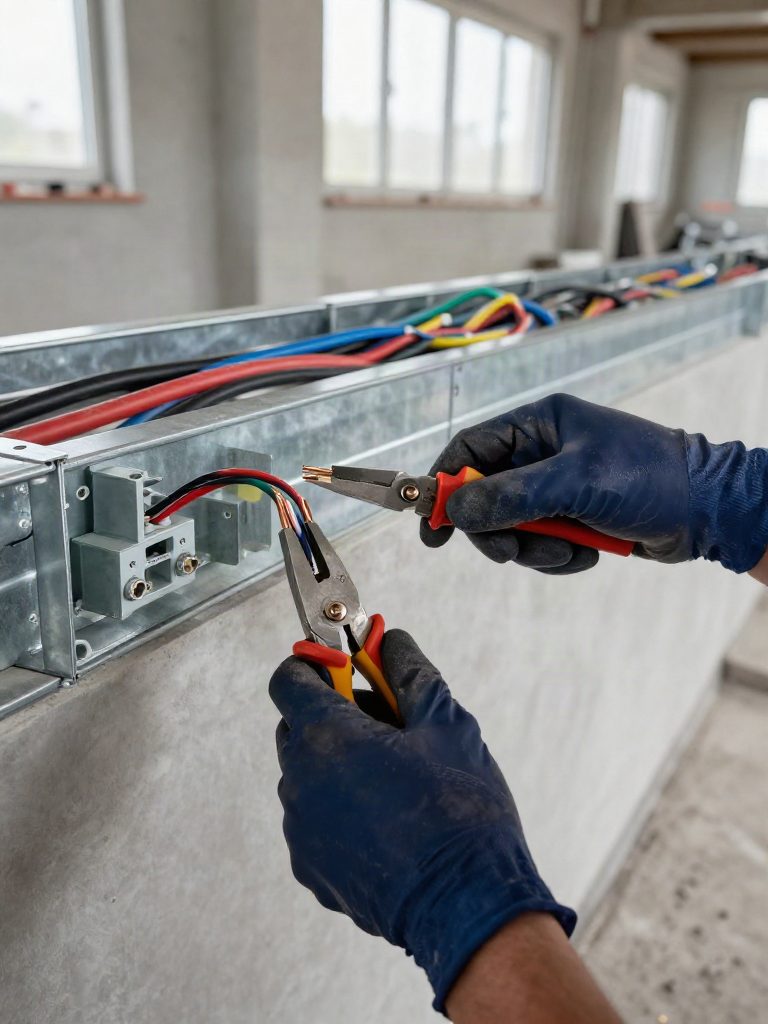Elinstallation med kablar och uttag